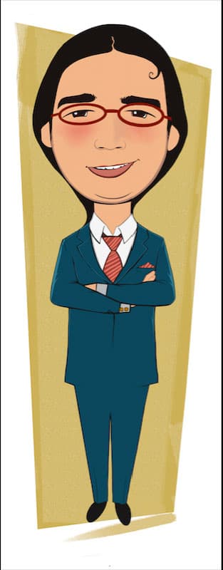 Mustafa Bardakçıoğlu — dijital illüstrasyon — takım elbiseli öğretmen karikatürü