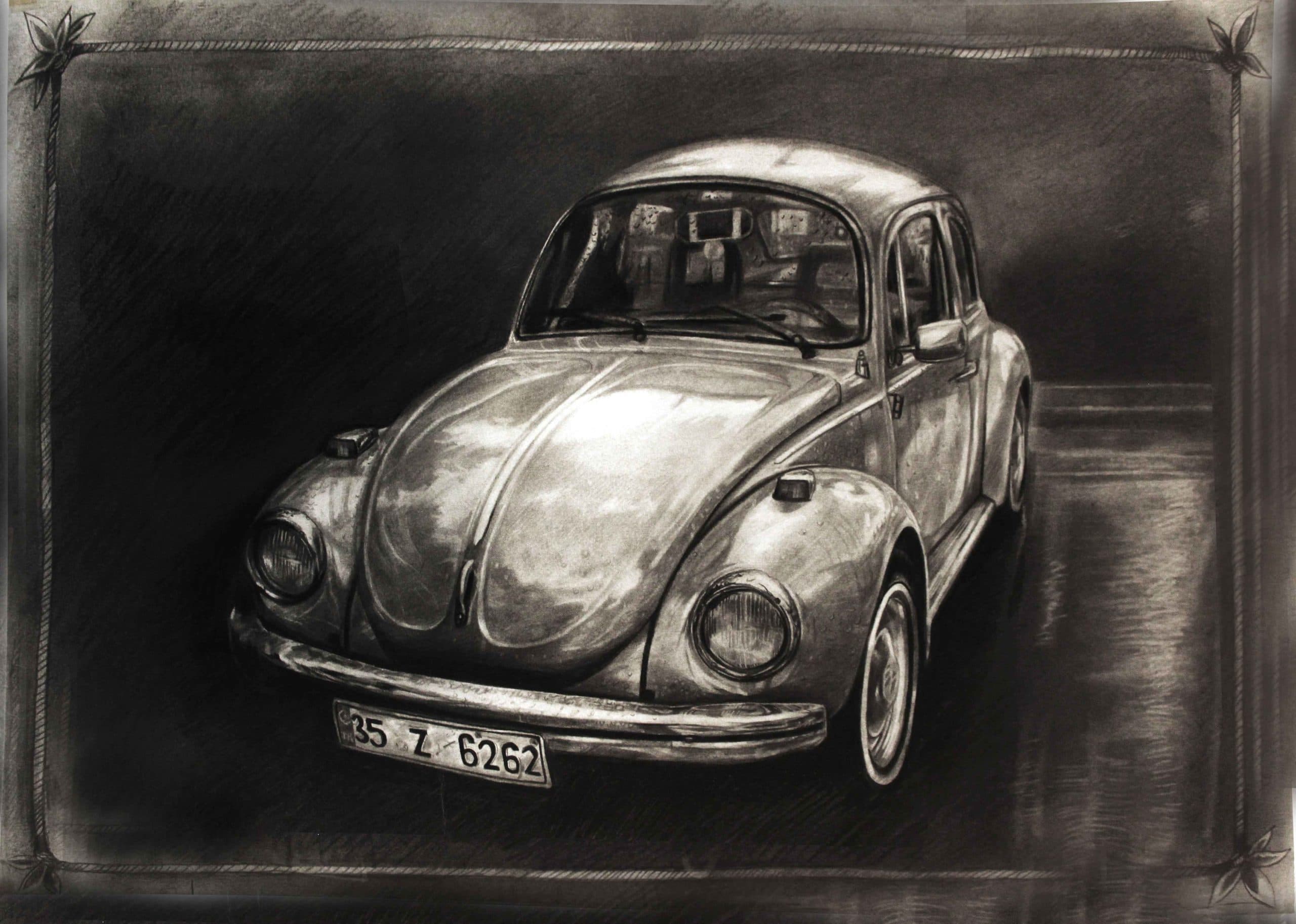 Mustafa Bardakçıoğlu — Karakalem — Klasik Volkswagen Tosbağa otomobili