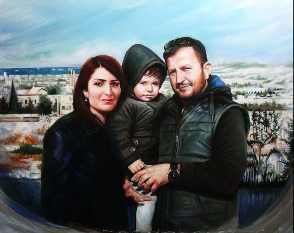 Mustafa Bardakçıoğlu — yağlı boya — kış manzarasında aile portresi