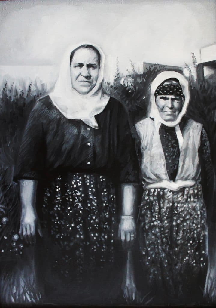 Mustafa Bardakçıoğlu — tuval üzerine yağlı boya — iki yaşlı köylü kadın