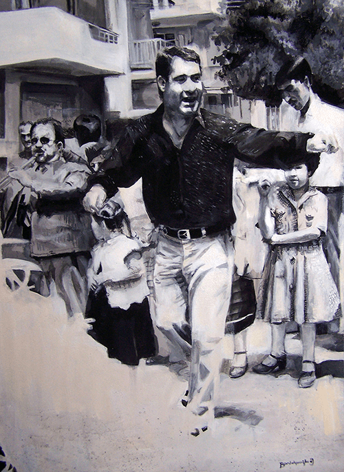 Mustafa Bardakçıoğlu — yağlı boya — sokakta gülümseyen genç adam