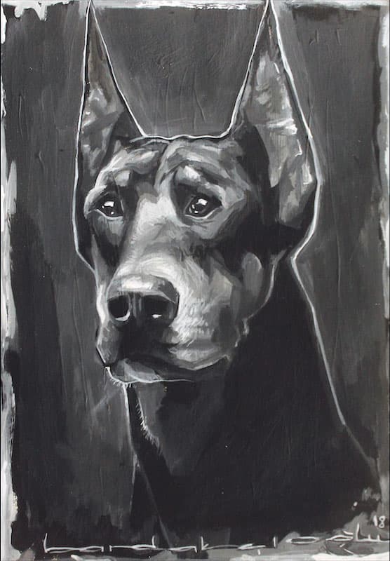Mustafa Bardakçıoğlu — yağlı boya — doberman köpeği portresi