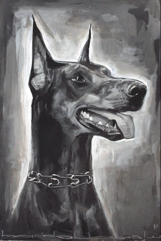 Mustafa Bardakçıoğlu — yağlı boya — zincir tasmalı doberman köpeği